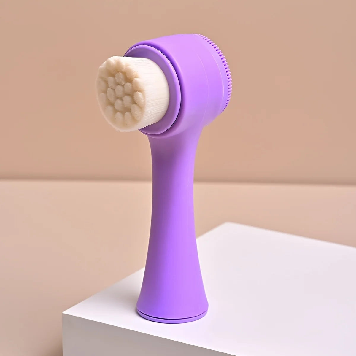 Dual-Sided & Soft Bristle Facial Cleansing Brush - Deep Pore Exfoliating Face Scrubber for Skincare, Face Wash, Double Side - Color: Purple