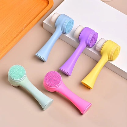 Dual-Sided & Soft Bristle Facial Cleansing Brush - Deep Pore Exfoliating Face Scrubber for Skincare, Face Wash, Double Side