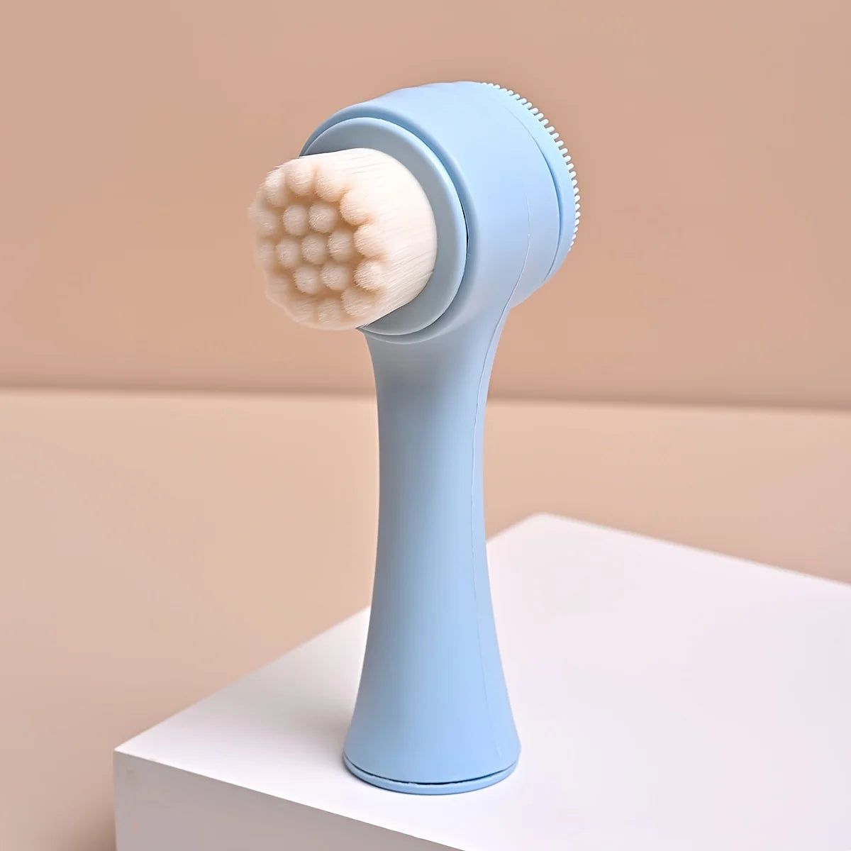 Dual-Sided & Soft Bristle Facial Cleansing Brush - Deep Pore Exfoliating Face Scrubber for Skincare, Face Wash, Double Side - Color: Blue
