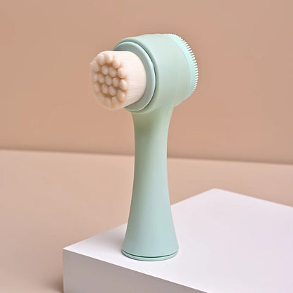 Dual-Sided & Soft Bristle Facial Cleansing Brush - Deep Pore Exfoliating Face Scrubber for Skincare, Face Wash, Double Side - Color: Green