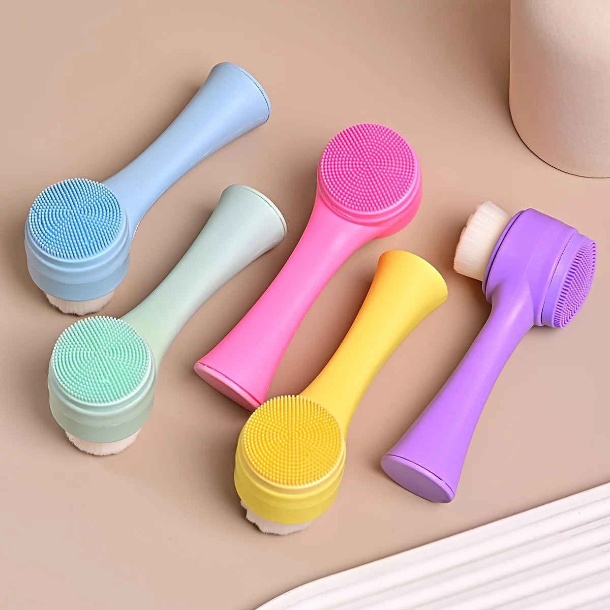 Dual-Sided & Soft Bristle Facial Cleansing Brush - Deep Pore Exfoliating Face Scrubber for Skincare, Face Wash, Double Side