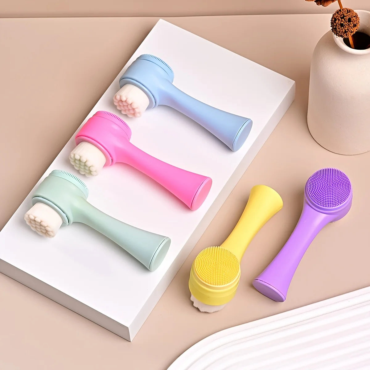 Dual-Sided & Soft Bristle Facial Cleansing Brush - Deep Pore Exfoliating Face Scrubber for Skincare, Face Wash, Double Side