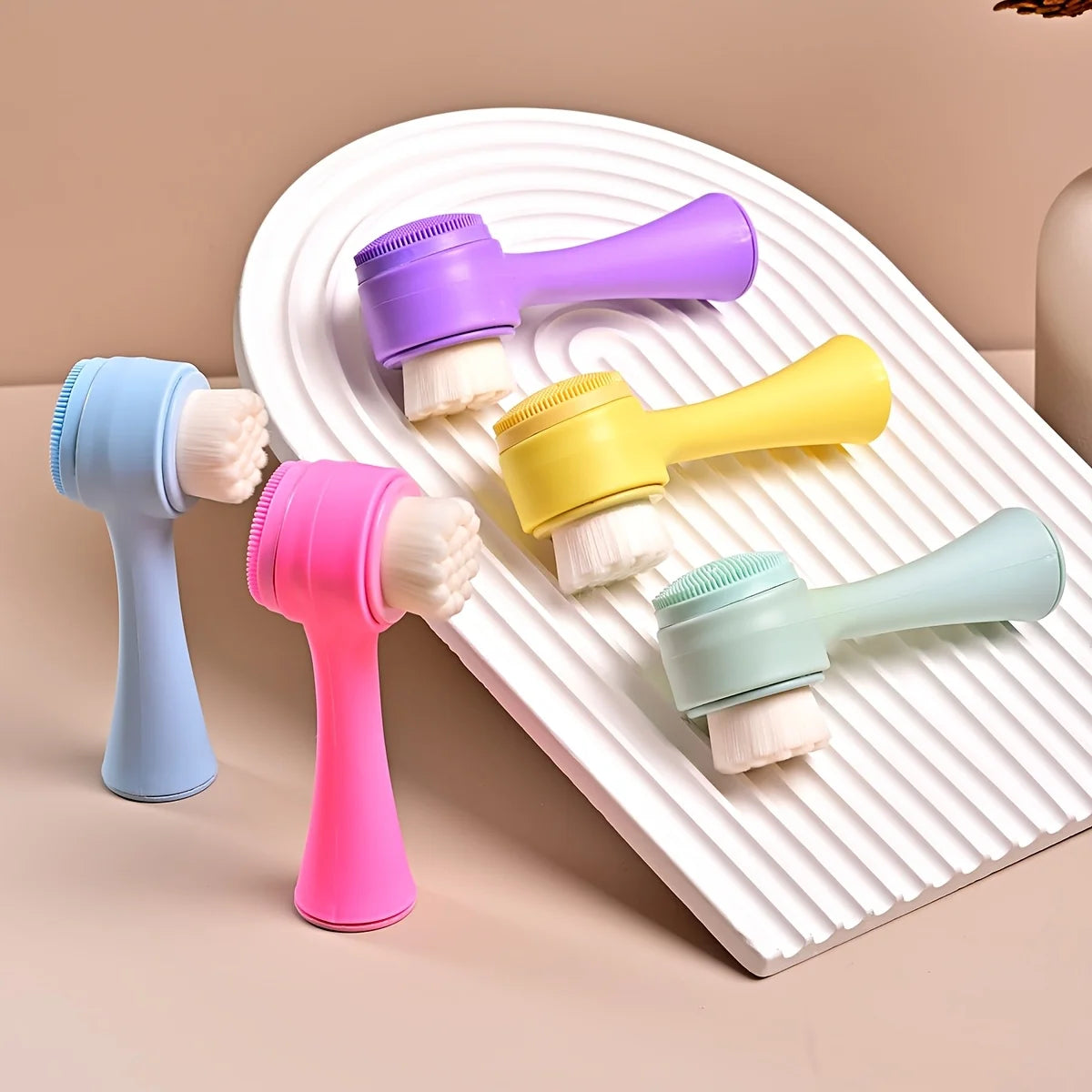 Dual-Sided & Soft Bristle Facial Cleansing Brush - Deep Pore Exfoliating Face Scrubber for Skincare, Face Wash, Double Side